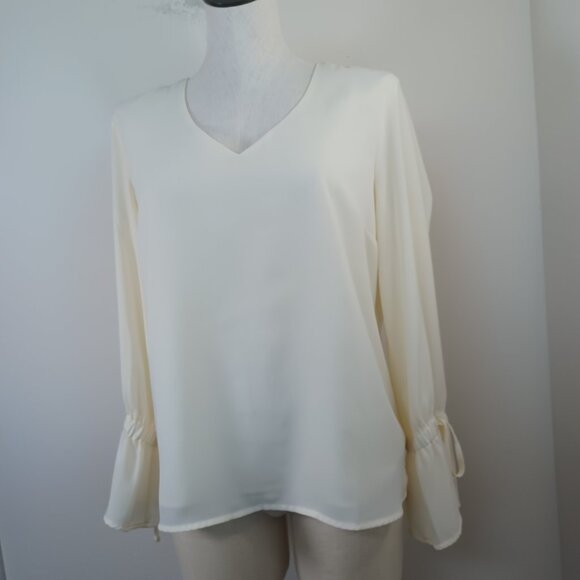 J Crew Mercantile Blouse Ivory Romantic V Neck Lined Tie Sleeve Womens 10 - Picture 13 of 14